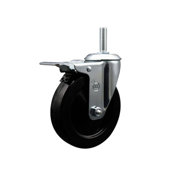 5 Inch Soft Rubber Wheel Swivel 58 Inch Threaded Stem Caster Total Lock Brake SCC